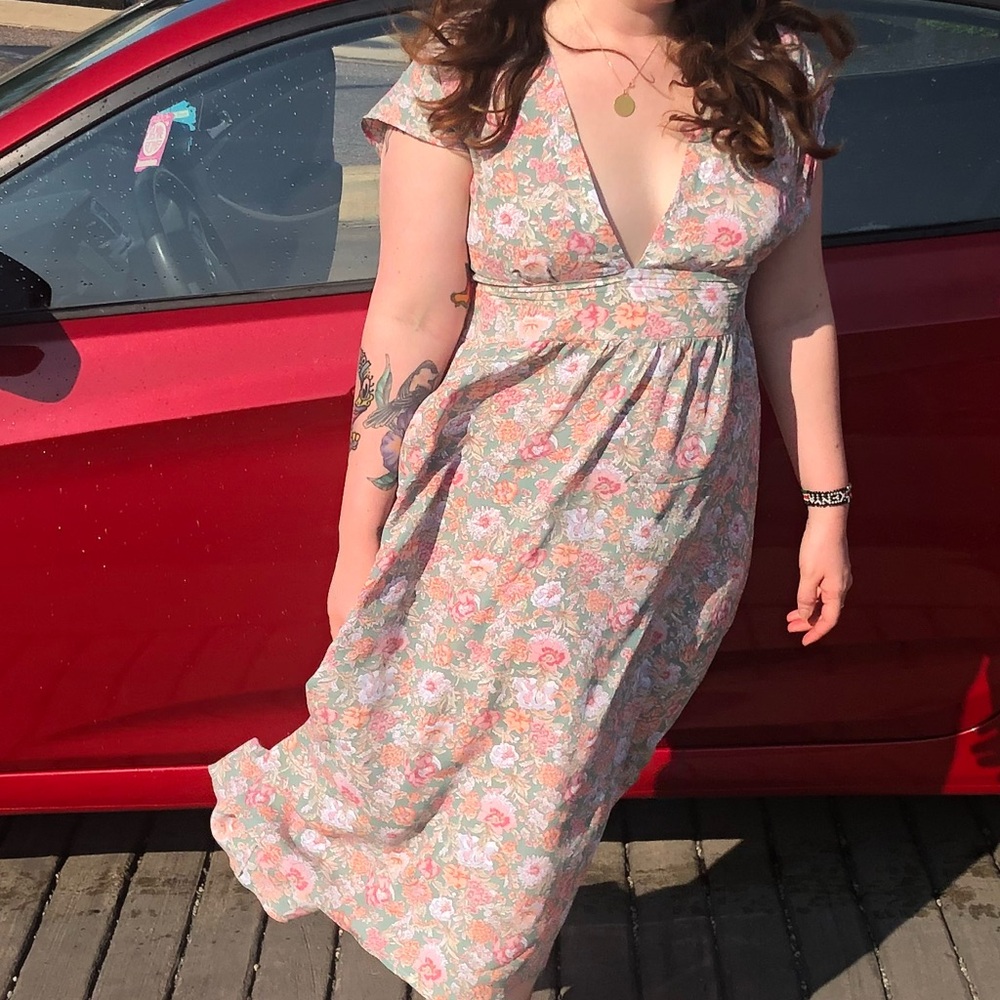 Urban Outfitters Urban Renewal Floral Midi Plunge Dress